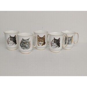 Royal Windsor Fine Bone China England Cat Mugs Cups Lot Of 5 Animal Lover